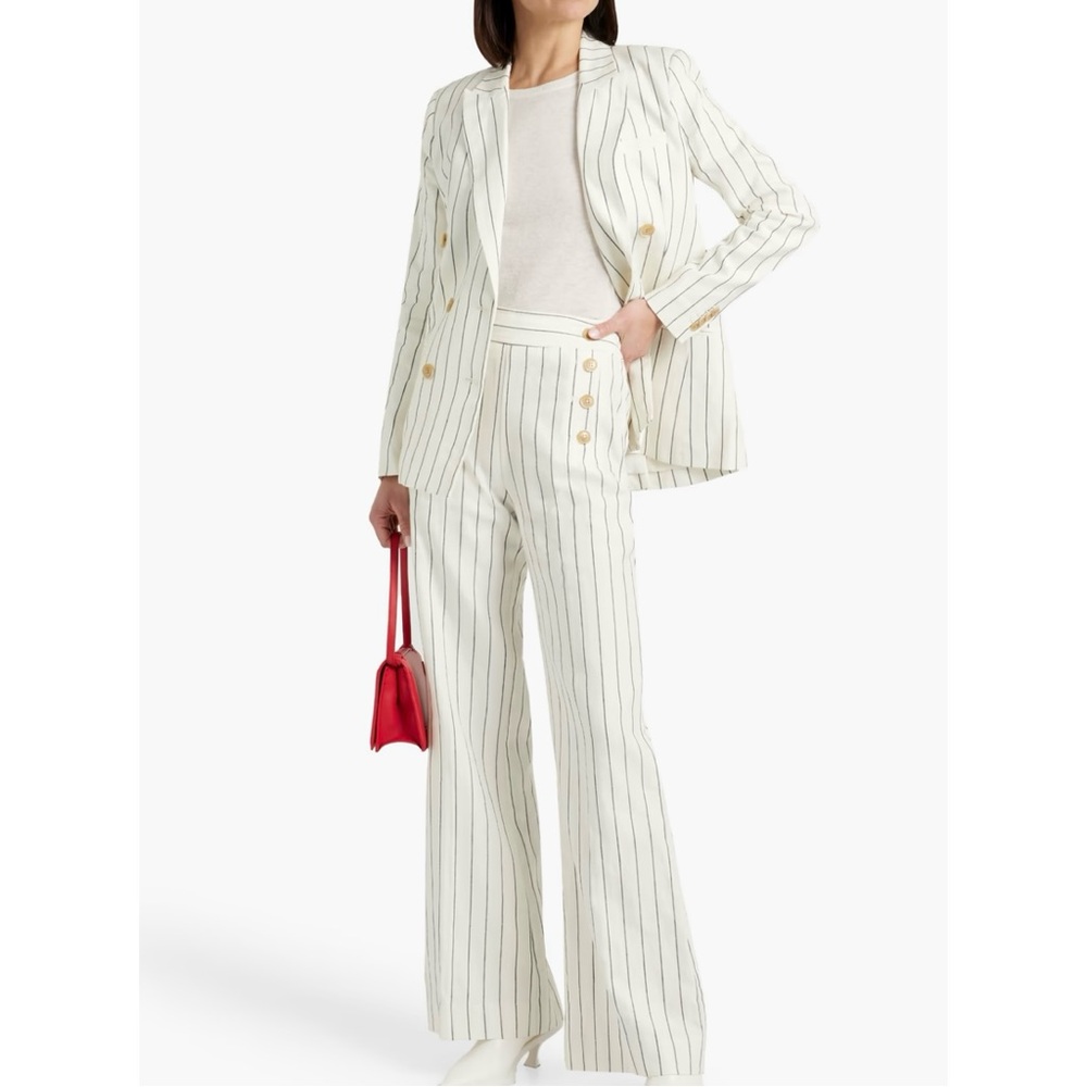 Derek Lam 10 Crosby Walter Double Breasted Pinstriped Cotton Linen Blend Blazer - Picture 2 of 4